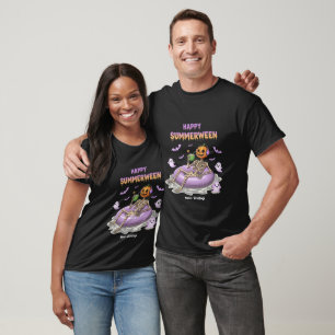 Spooky Pumpkin Faced Skeleton Fun Happy Summerween T-Shirt