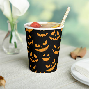 Spooky Pumpkin Faces Kids Halloween Party Paper Cups