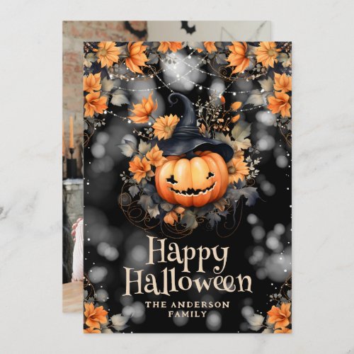 Spooky Pumpkin Family Photo Happy Halloween Card