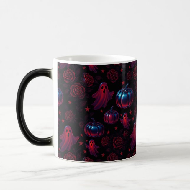 Spooky Pumpkin Ghost Rose Mug - 11 oz (Left)