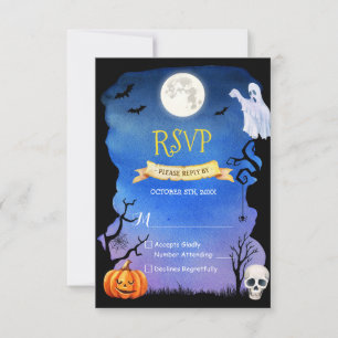 Spooky Pumpkin Ghost Skull Halloween RSVP Card
