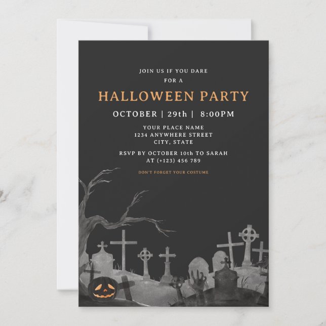 Spooky Pumpkin Graveyard Adult Halloween Party Invitation (Front)