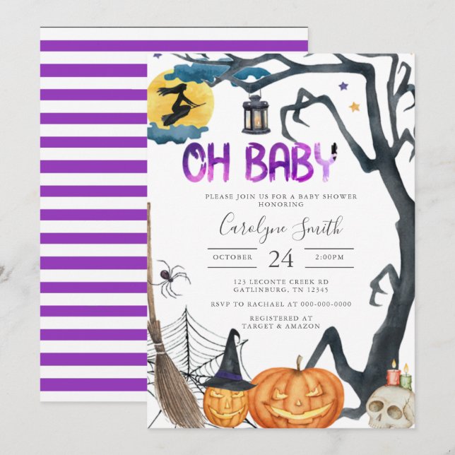 Spooky Pumpkin Halloween Baby Shower Invitation (Front/Back)