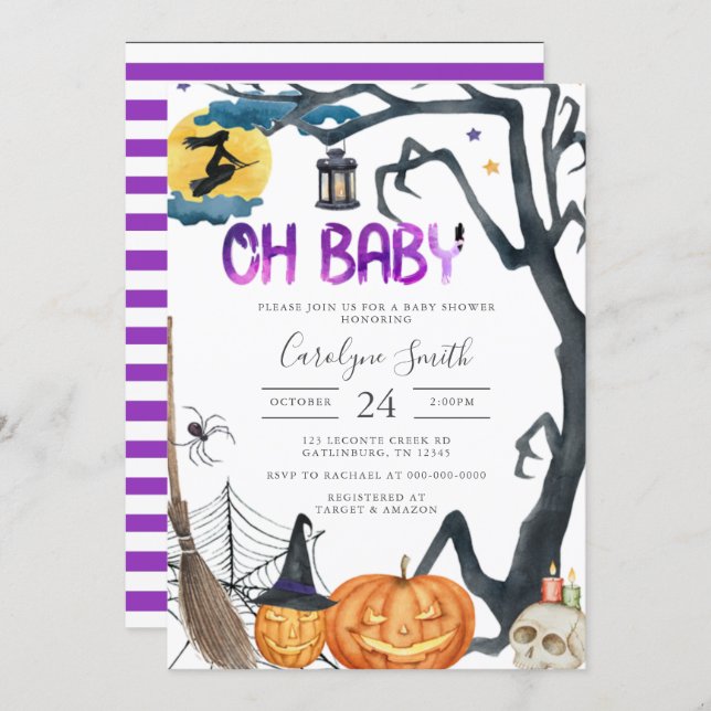 Spooky Pumpkin Halloween Baby Shower Invitation (Front/Back)