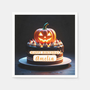 Spooky Pumpkin Halloween Birthday Paper Napkins