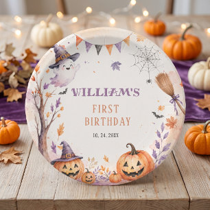 Spooky Pumpkin Halloween Birthday Paper Plates