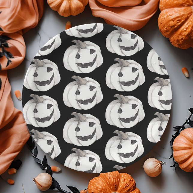 Spooky Pumpkin Halloween Black Jack-O’-Lantern Paper Plates (Creator Uploaded)