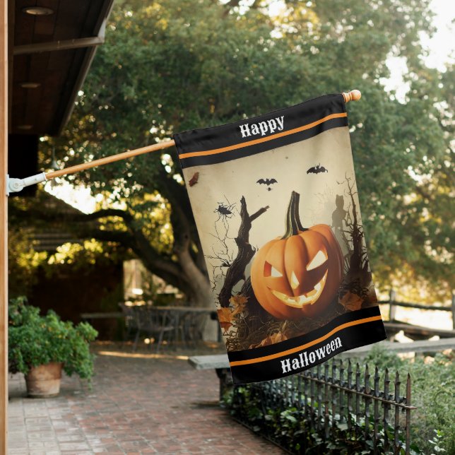 Spooky Pumpkin Halloween Collection House Flag (In SItu)