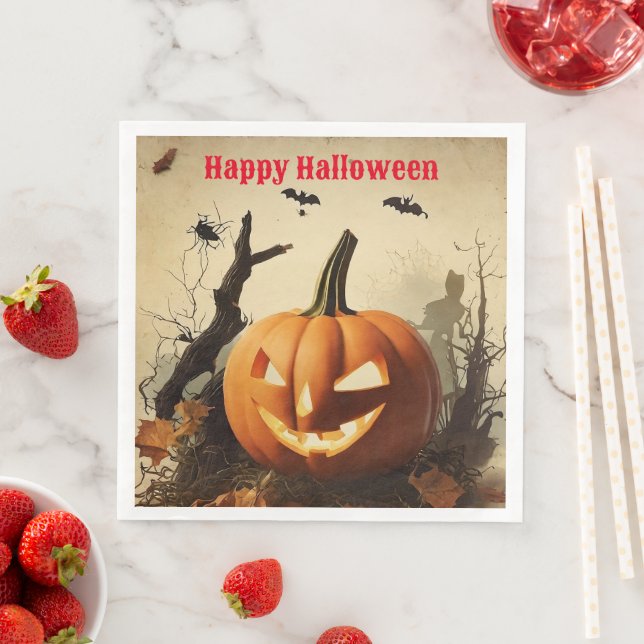 Spooky Pumpkin Halloween Collection Paper Dinner Napkins (Insitu)