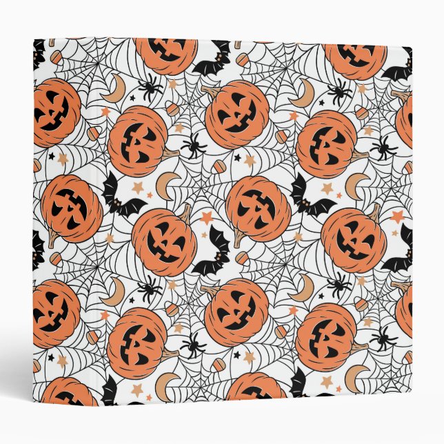 Spooky Pumpkin Halloween Pattern 3 Ring Binder (Front/Spine)