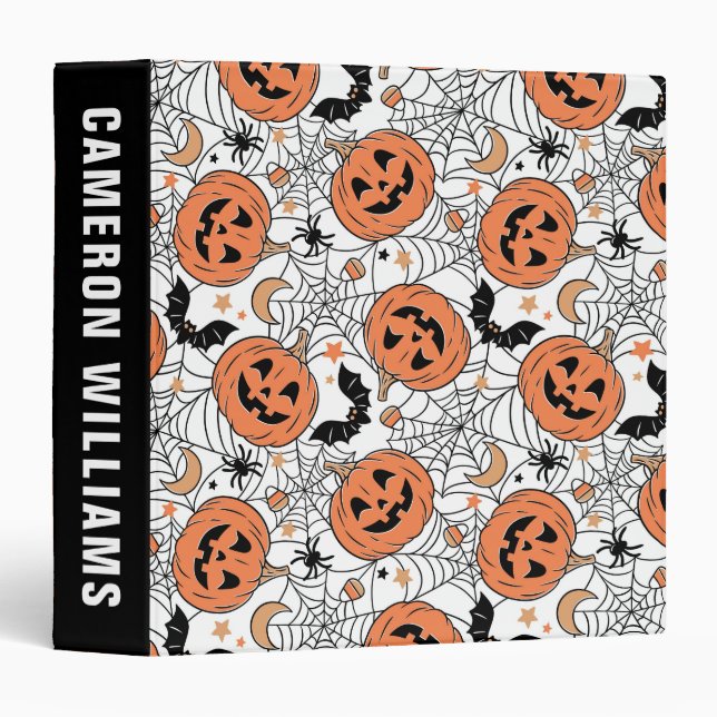Spooky Pumpkin Halloween Pattern 3 Ring Binder (Front/Spine)