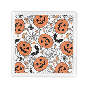 Spooky Pumpkin Halloween Pattern Acrylic Tray