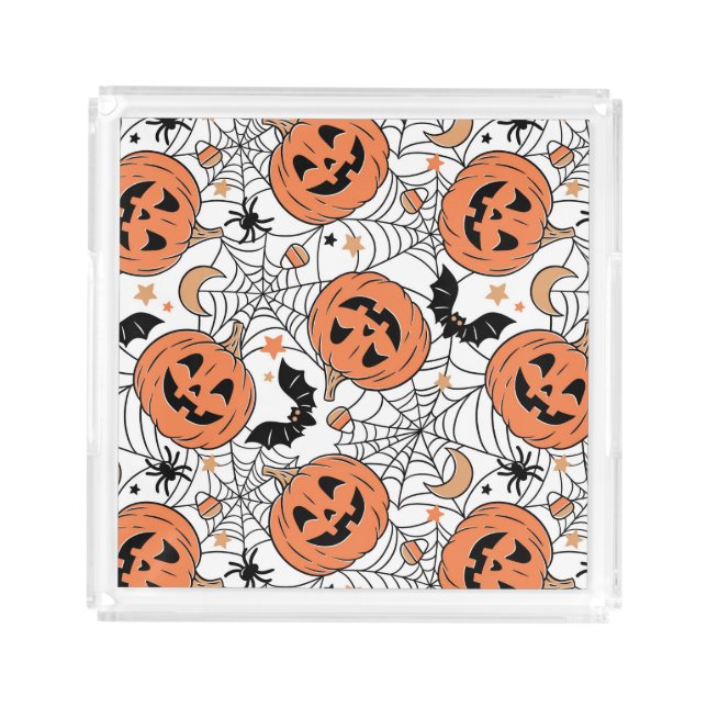 Spooky Pumpkin Halloween Pattern Acrylic Tray (Front)