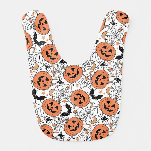 Spooky Pumpkin Halloween Pattern Baby Bib (Front)