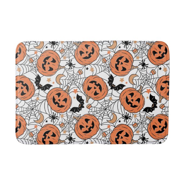 Spooky Pumpkin Halloween Pattern Bath Mat (Front)