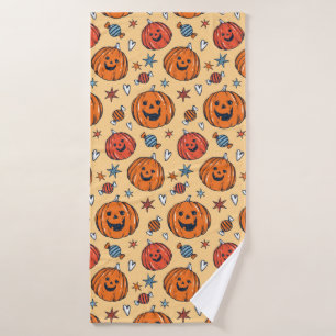 Spooky Pumpkin Halloween Pattern Bath Towel
