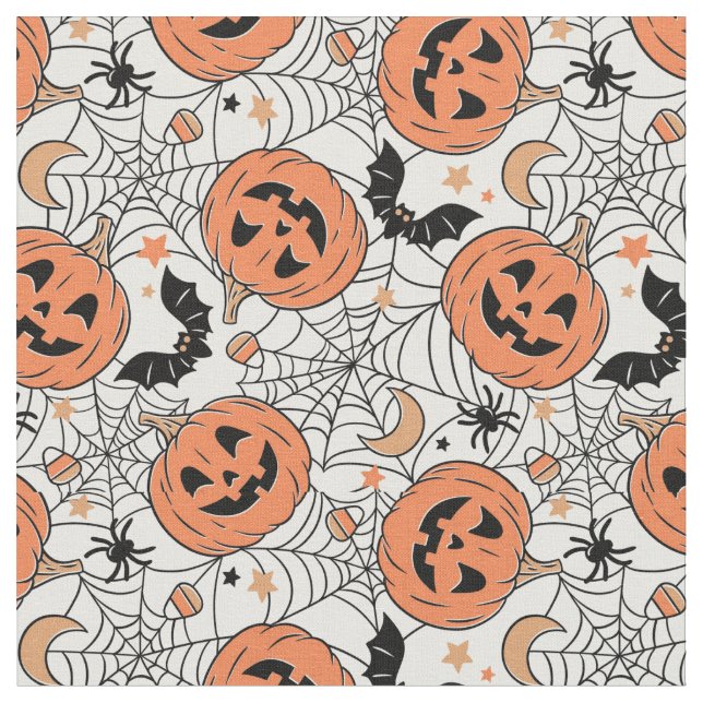 Spooky Pumpkin Halloween Pattern Fabric (Close Up)