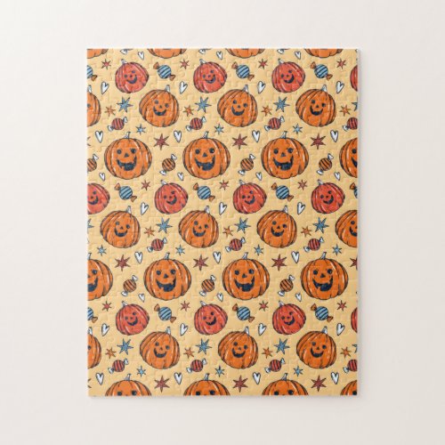 Spooky Pumpkin Halloween Pattern Jigsaw Puzzle