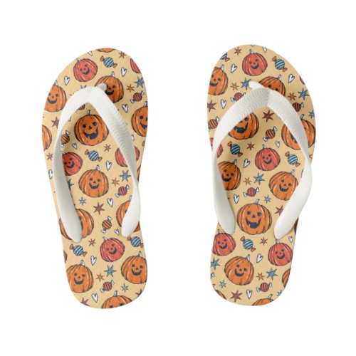 Spooky Pumpkin Halloween Pattern Kids Flip Flops