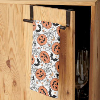 Spooky Pumpkin Halloween Pattern Kitchen Towel