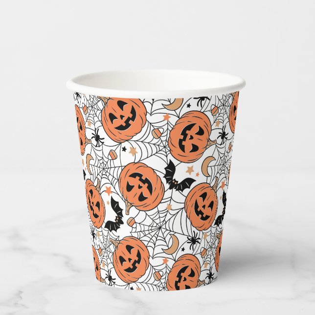 Spooky Pumpkin Halloween Pattern Paper Cups (Front)