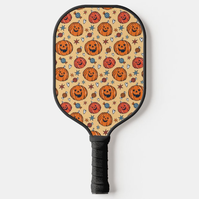 Spooky Pumpkin Halloween Pattern Pickleball Paddle (Front)