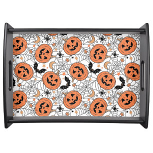 Spooky Pumpkin Halloween Pattern Serving Tray