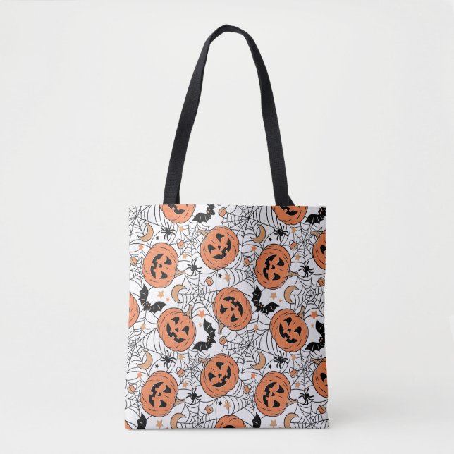 Spooky Pumpkin Halloween Pattern Tote Bag (Front)