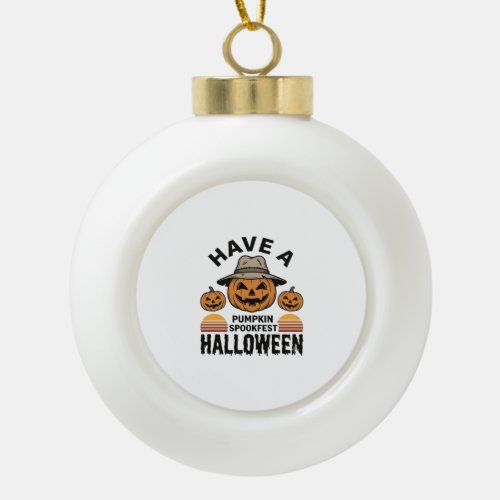 Spooky Pumpkin Halloween Vintage Engraving Shirt D Ceramic Ball Christmas Ornament