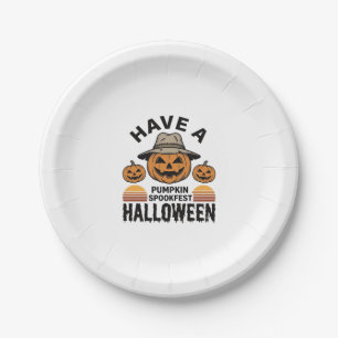 Spooky Pumpkin Halloween Vintage Engraving Shirt D Paper Plates