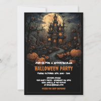 Spooky Pumpkin Halloween With Haunted House & Moon