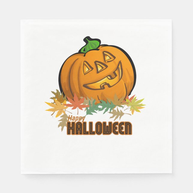 Spooky Pumpkin Happy Halloween Paper Napkins (Front)