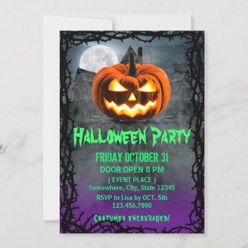 Spooky Pumpkin Haunted House Halloween Party Invitation