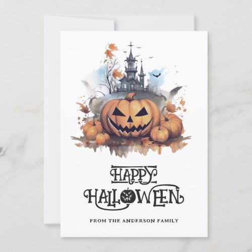 Spooky Pumpkin Haunted House Happy Halloween Card