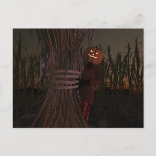 Spooky Pumpkin Head Scarecrow Postcard