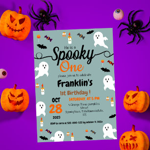 Spooky pumpkin kids halloween 1st birthday party invitation