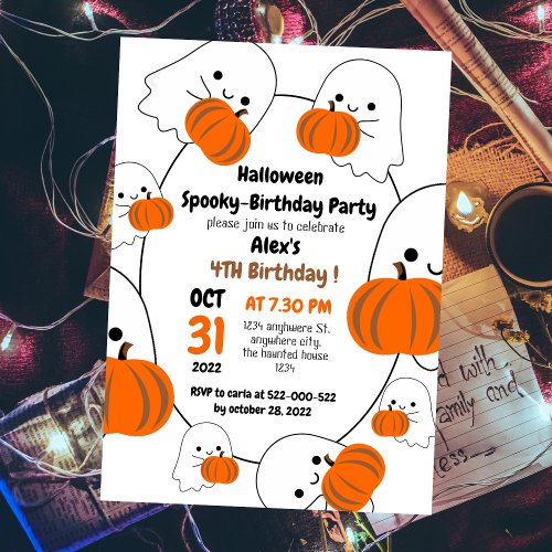 Spooky pumpkin kids halloween birthday party  invitation