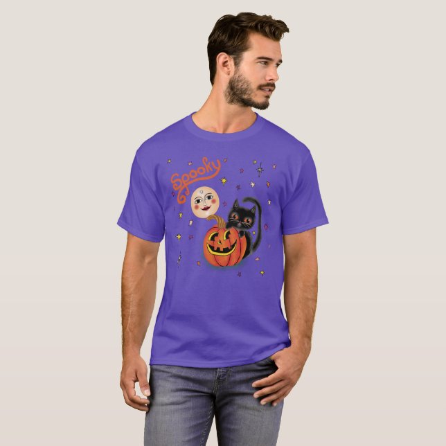 Spooky Pumpkin Kitten Moon T-Shirt (Front Full)