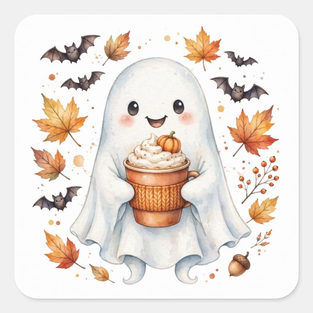 Spooky Pumpkin Latte Ghost Sticker (Front)