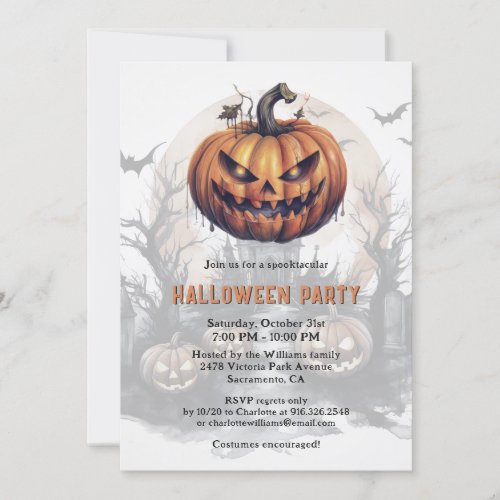 Spooky Pumpkin Moon Haunted House Halloween Party Invitation