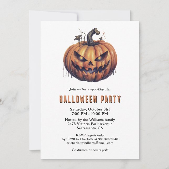 Spooky Pumpkin Moon Haunted House Halloween Party Invitation (Front)
