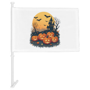 Spooky Pumpkin Patch � Retro Halloween Tee Car Flag