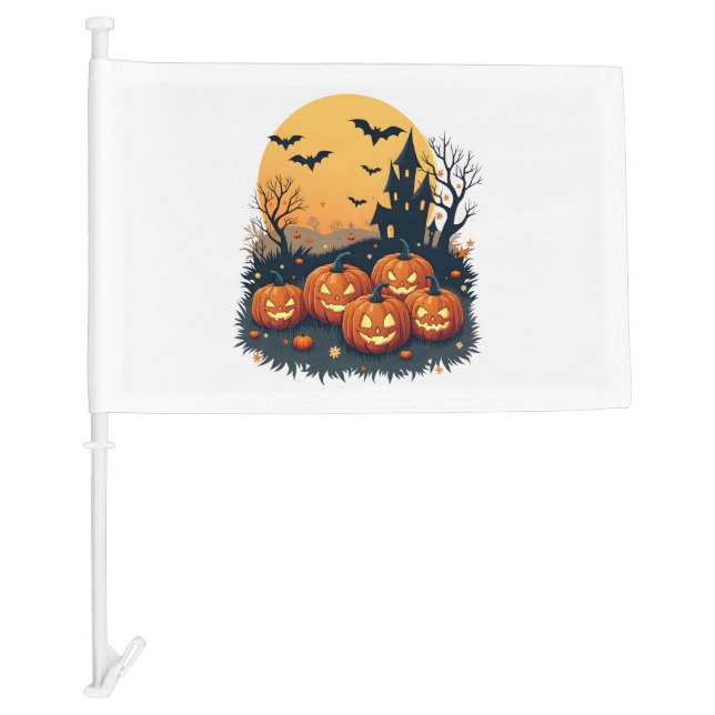 Spooky Pumpkin Patch � Retro Halloween Tee Car Flag (Front)