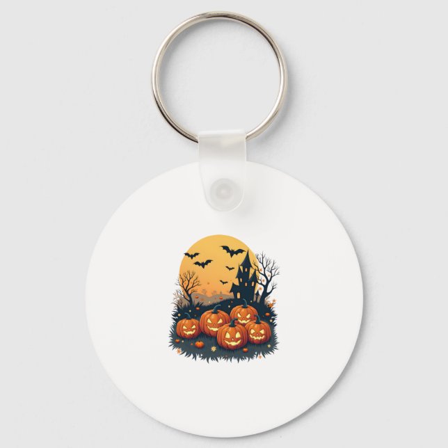 Spooky Pumpkin Patch � Retro Halloween Tee Keychain (Front)