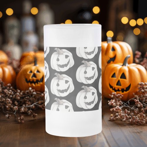 Spooky Pumpkin Pattern  Happy Halloween Frosted Glass Beer Mug