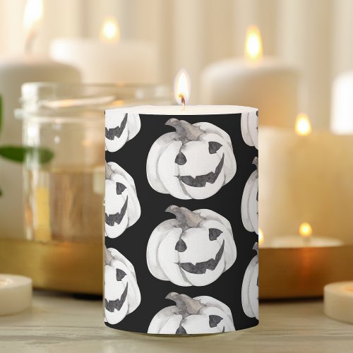 Spooky Pumpkin Pattern  Happy Halloween Pillar Candle
