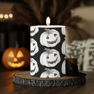 Spooky Pumpkin Pattern Happy Halloween Pillar Candle