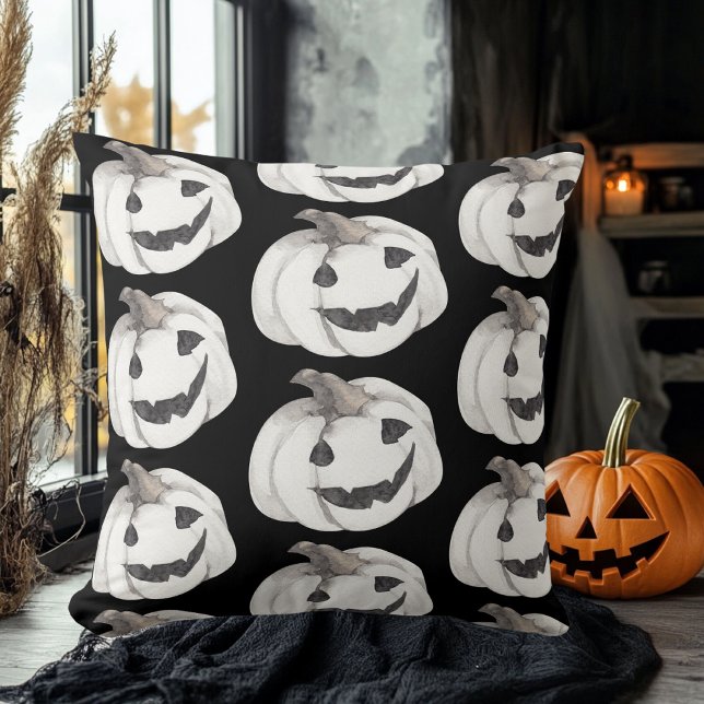 Spooky Pumpkin Pattern | Happy Halloween Throw Pillow (Creator Uploaded)