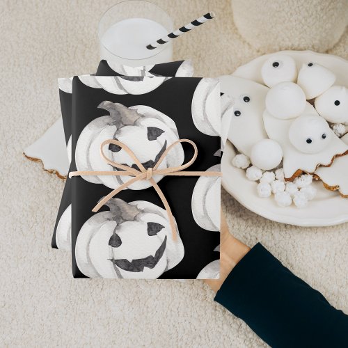 Spooky Pumpkin Pattern  Happy Halloween Wrapping Paper Sheets