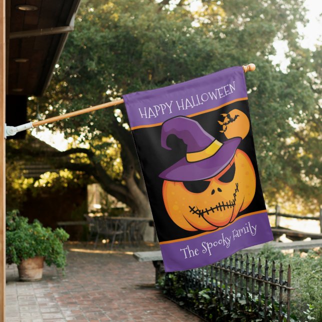 Spooky Pumpkin, Personalized Halloween  House Flag (In SItu)